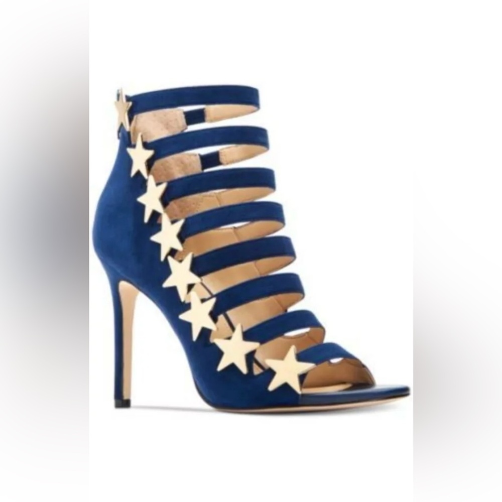 Katy Perry The Stella Star Studded Blue Suede Gladiator Stiletto High Heel 7 37